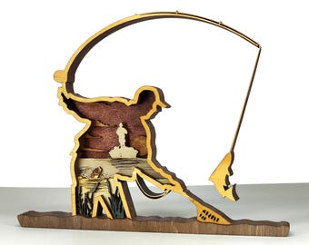 Fisherman SVG, 6 Layer Fishing Artwork, Laser Cut Files (PDF)