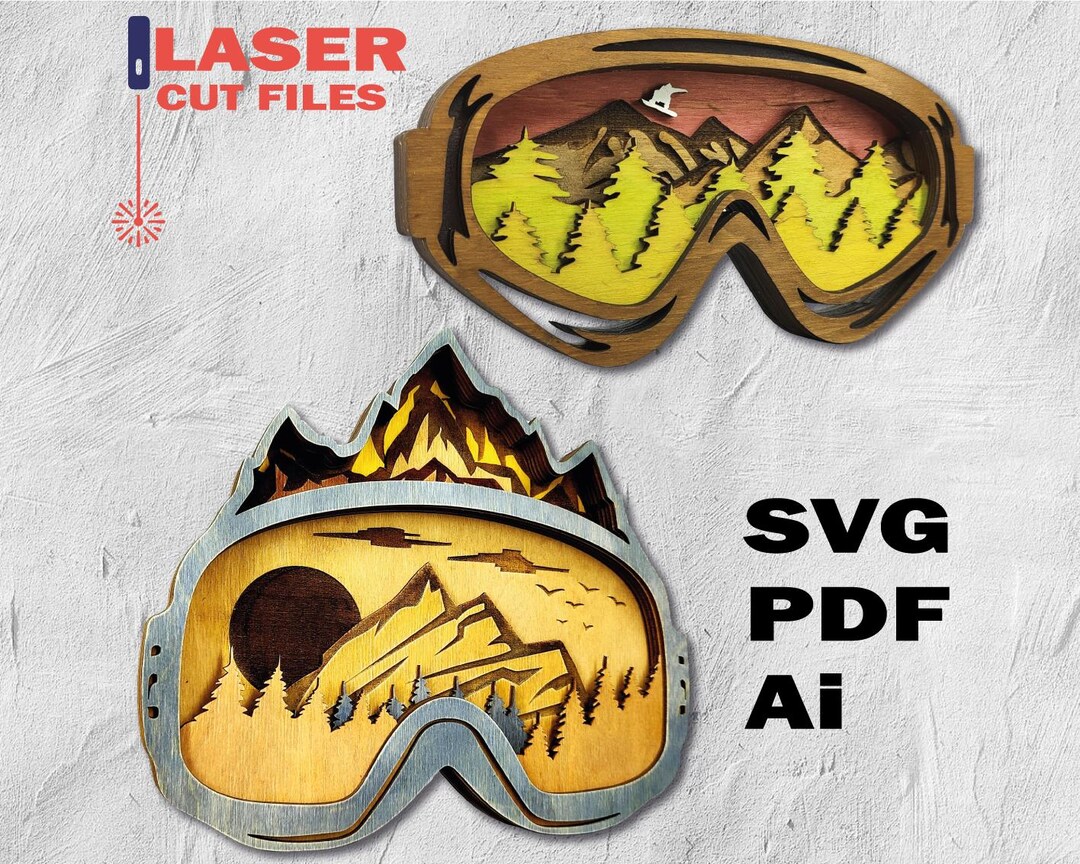 Ski Goggles Mountains, Layered SVG, Laser Cut Files, 2 Designs