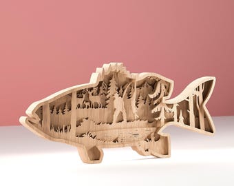 7 gelaagde zeebaars, zeebaars SVG Glowforge, zeeduivel SVG, gelaagd vislandschap, laserklaar gesneden bestand