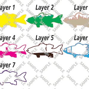 7-lagers abborre, abborre SVG Glowforge, marulk SVG, lagers fiskelandskap, laserklar skärfil bild 4