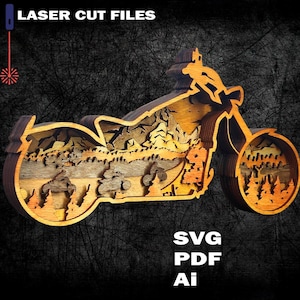 Motorbike, Laser Cut Files, 3D Motorcycle, Laser File and Biker Svg Files, 3D Decor Moto Layer Art for Glowforge - 9 Layer
