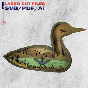 Loon SVG, Layered Scene, Digital SVG Files for Laser Cutting, Instant Download - 7 layered