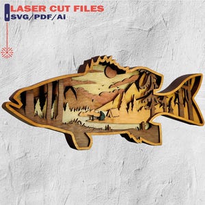 Bass, Laser Cut Files, Fishing Svg - 8 Layer Artwork for Glowforge - SVG - PDF