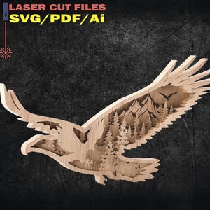 Eagle Forest Layered Cutting File, Eagle Layered Theme, Wood 3D Eagle Wild Lasercut, Eagle Layered, Eagle Laser Cutting File - 7 layers