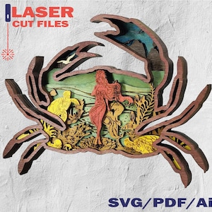 Layered Seekrabbe svg, Laser Cut, Sperrholz Wohnkultur, Maryland Crab Layered svg, Glowforge Crab, Mandala Laser Cut Files - 7 Layers