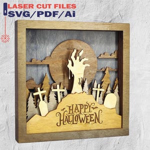Halloween scene, Happy halloween, Multilayer SVG, 3D Layer Halloween, Home Decor, Halloween SVG, Plywood cut - 7 layers