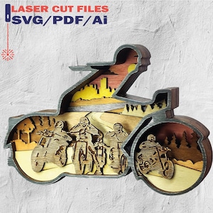 3D Moto multilayer SVG, Moto cut file, 3D layer, Plywood cutting, SVG file, 3D mandala plywood - 11 Layer Artwork For Glowforge