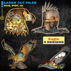 Eagle SVG, Laser Cut File, Layered, DIY Cutting, Glowforge, Wooden Bird, Wall Decor - MULTILAYERS
