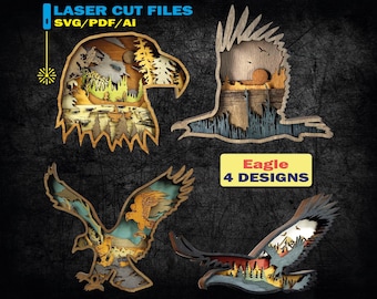 Eagle SVG, Laser Cut File, Layered, DIY Cutting, Glowforge, Wooden Bird, Wall Decor - MULTILAYERS