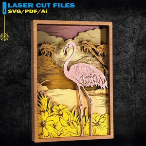 Flamingo SVG, 8-lagige Szene, Lasercut-Dateien, 3D Layer, Sperrholz schneiden, Dekoration - 8-lagig