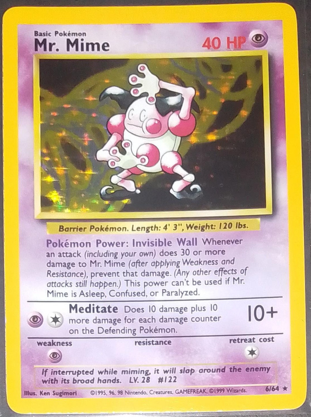 Pokemon Card Mr. Mime Holo Rare 6/64 Unlimited Jungle Set Error ...