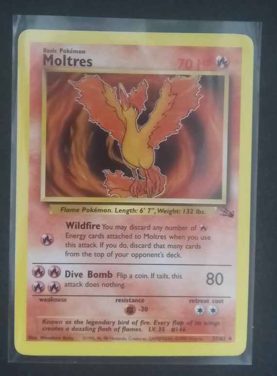 Pokemon Card Moltres Non Holo Rare 27/62 Unlimited Fossil