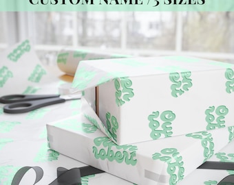 Custom Name Wrapping Paper Personalized Birthday Present Paper Custom Cute Retro Green Special Occasion Paper Personalized Name Gift Wrap