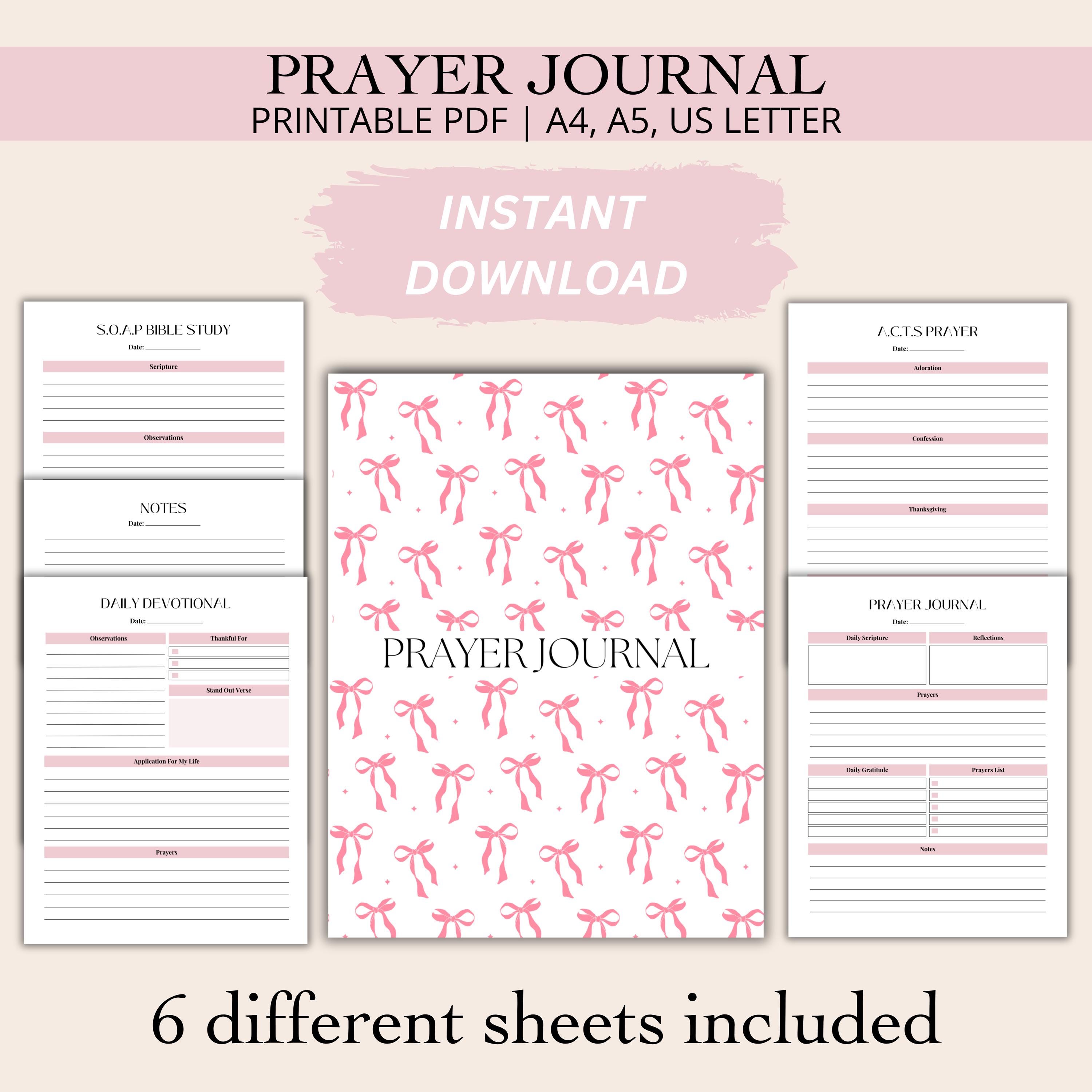 Coquette Bow Prayer Journal Digital Daily Bible Study Printable Planner ...