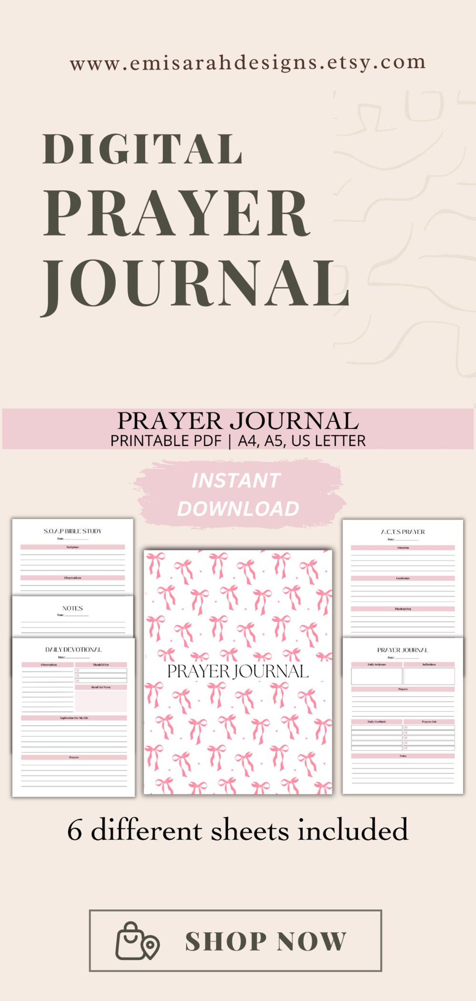 Coquette Bow Prayer Journal Digital Daily Bible Study Printable Planner ...
