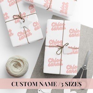Custom Name Wrapping Paper Personalized Birthday Present Paper Custom Cute Retro Pink Special Occasion Paper Personalized Name Gift Wrap