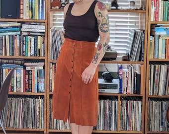 Vintage burnt orange suede patchwork skirt - S