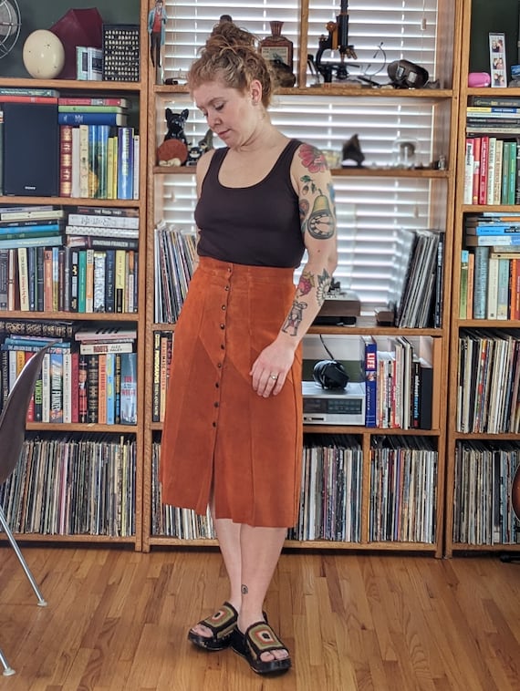 Vintage burnt orange suede patchwork skirt - S