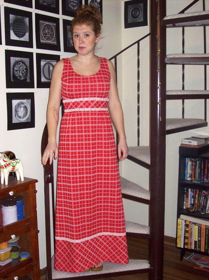 red plaid maxi dress