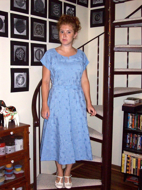 Vintage sky blue deadstock day dress - large