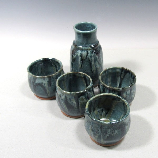 Sake Set - Barware set - whiskey cups - decanter and cups - 5 piece barware set