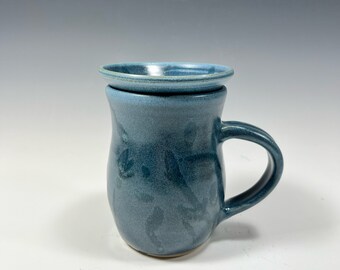Coffee or tea mug with spoon rest - Mug and teabag holder - Blue mug - gift for coworker