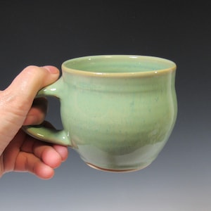 Handmade Green Pottery Mug: Stoneware Cappuccino Cup