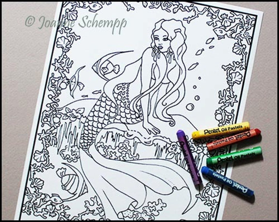 Adult Printable Coloring Page, Papercraft, Digital Image, Mermaid for ...