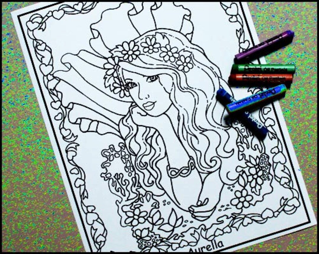 Adult Printable Coloring Page, Papercraft, Digital Image, Mermaid for ...