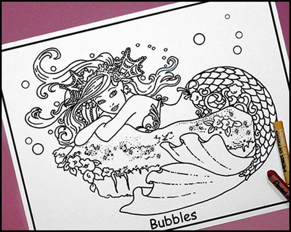 Adult Printable Coloring Page, Papercraft, Digital Image, Mermaid for ...