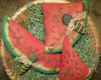 Primitive Digital Pattern EPATTERN Folk Art Primitive Watermelon and Bee Tucks Ornies Bowl Fillers