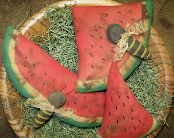 Primitive Watermelon and Bee Tucks Pattern Folk Art Ornies Bowl Fillers (Digital Download)