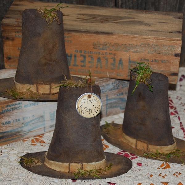 Primitive Digital Pattern EPATTERN Folk Art Primitive Pilgrim Hat Shelf Sitters Thanksgiving Tucks Ornies Bowl Fillers -- TWO STYLES