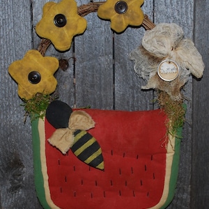 Primitive Digital Pattern EPATTERN Folk Art Primitive Watermelon, Flowers, Bee Wall Hanging Door Greeter