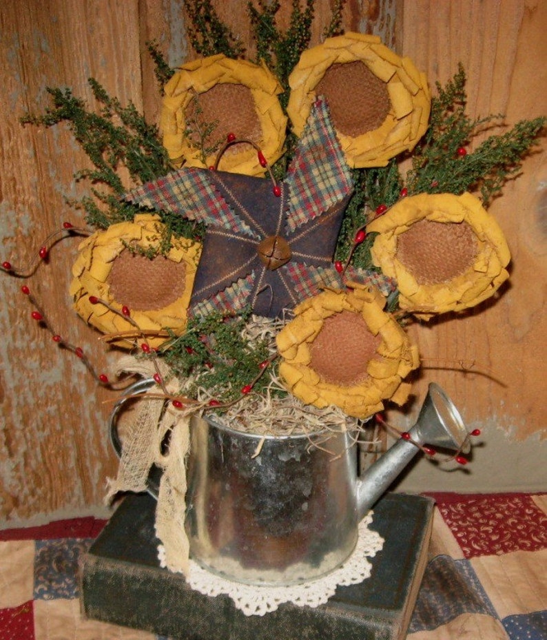 Primitive Digital Pattern EPATTERN Folk Art Primitive Sunflowers and Pinwheel Gathering Ornament Ornies Bowl Fillers Pillow Tucks image 1