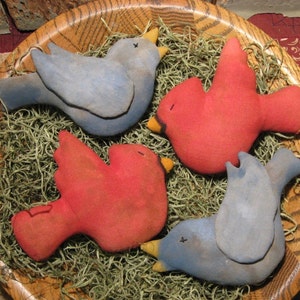 Primitive Digital Pattern EPATTERN Folk Art Primitive Blue Bird and Cardinal Tucks Ornies Bowl Fillers