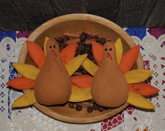 Primitive Digital Pattern EPATTERN Folk Art Primitive Thanksgiving Turkey Tucks Bowl Fillers Ornies Ornament