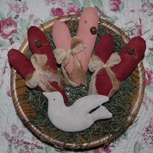 Motif primitif coeurs et colombes : remplisseurs de bols art folklorique (téléchargement numérique)