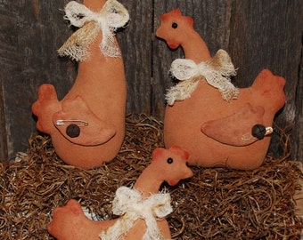 Primitief digitaal patroon EPATTERN Volkskunst Primitief boerenerf Rode kippen Tucks Ornies Bowl Fillers Ornament