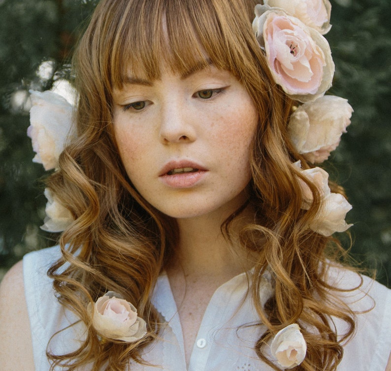 Wedding Silk Hair Flowers Bridal Accessories Blush Roses Etsy