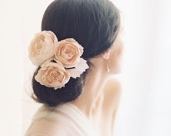 Bridal blush English rose hair pins, silk flowers, wedding hair accessory - Style no. 2007