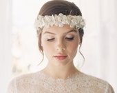 Sale bridal silk flower crown ribbon tie veil - Style Petite Petals no. 1890