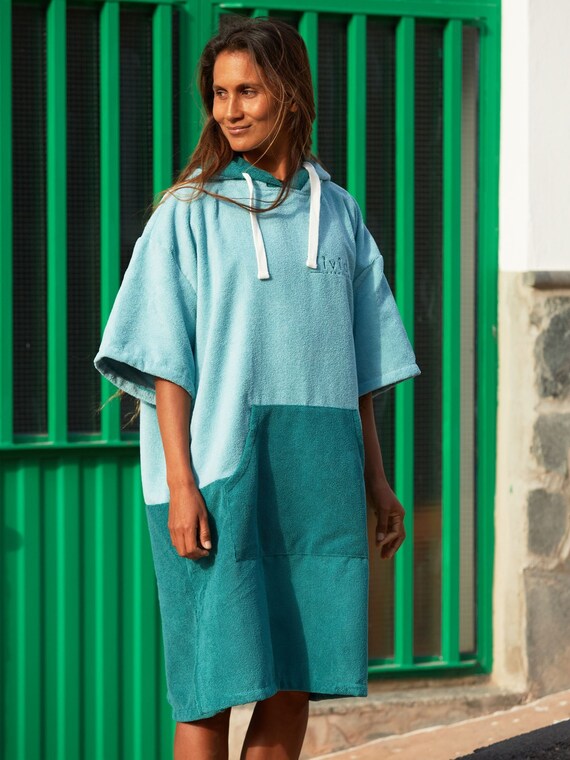 Unisex Hooded Towel Poncho Changing Robe for Drying at the Beach Surf Swimming Turquoise Teal Etsy