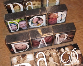 Personalized GIFT- DAD photo letter blocks- set of 3
