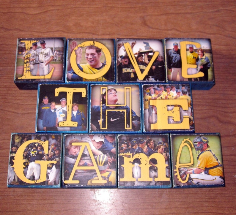 per block price SPORTS team colors FOOTBALL Baseball BASKETBALL Personalized for the Guys Photo Letter Blocks
