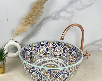 Handcrafted Moroccan Ceramic Sink: Colorful Bathroom Basin