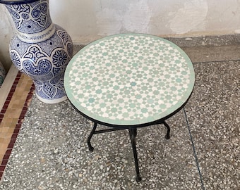 Moroccan Green mosaic Table , Vibrant Handmade Geometric Beauty