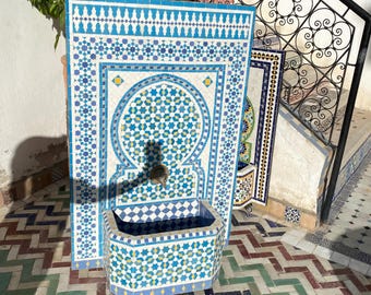 Handcrafted Moroccan Mosaic Water Fountain – Traditional Outdoor Decor-
