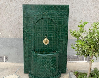 Handmade Moroccan Zellige Mosaic Fountain: Garden Water Feature