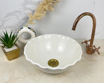 Ceramic Wash Basin With Wave rim- Handmade Moroccan Basin Sink